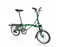 Brompton M6R Folding Bike (2021) w/ Extd Seatpost House Grn Front Angle View